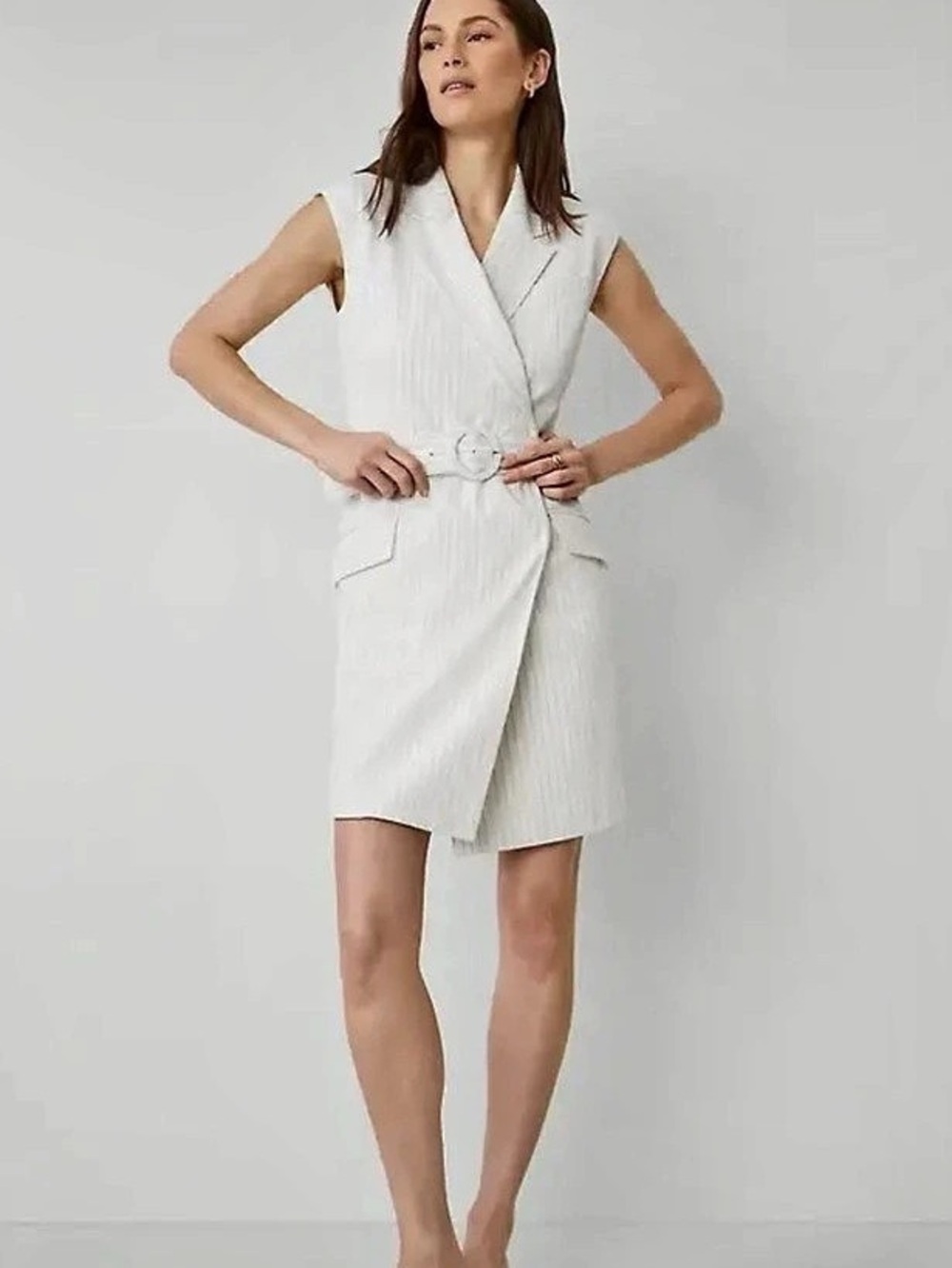 Ann Taylor Striped Wrap Mini Dress in White Size 12 Like New